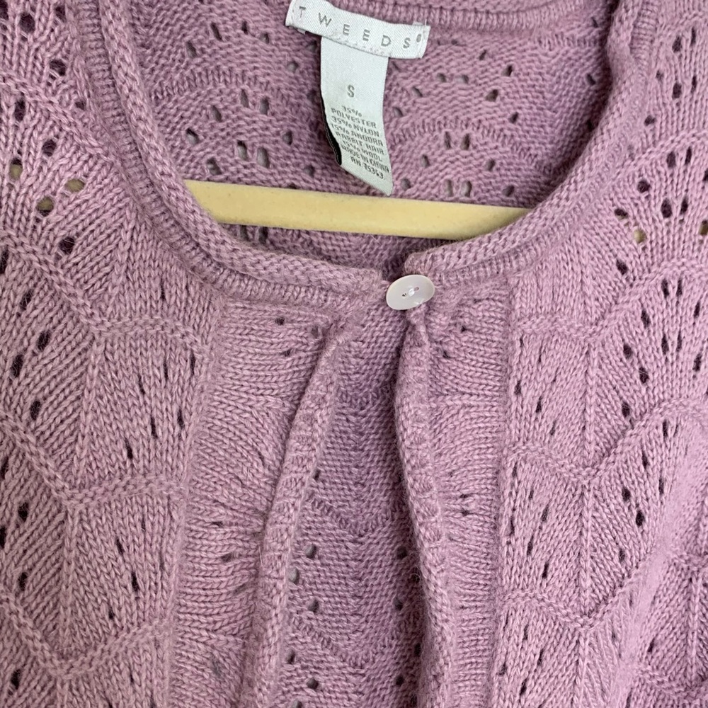 Tweeds blush pink 1 button cardigan S wool angora - Picture 6 of 6